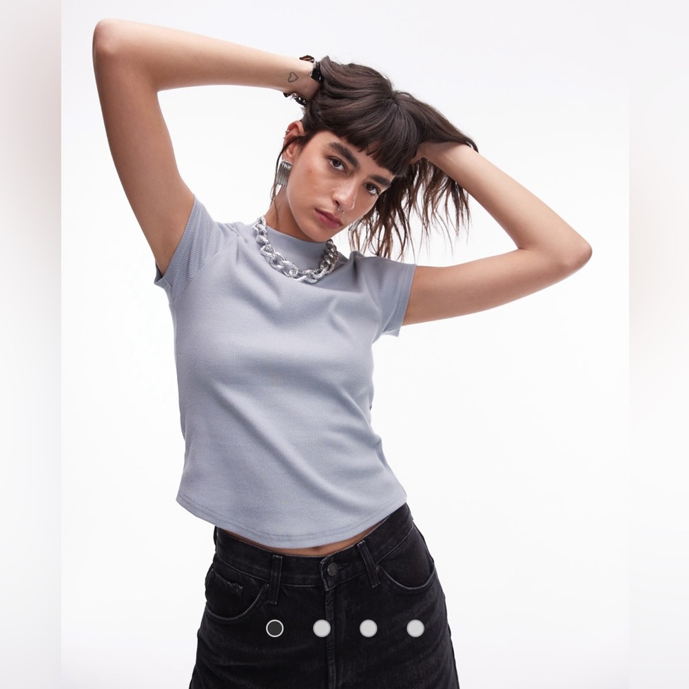 Topshop ribbed curve hem fitted tee in light blue